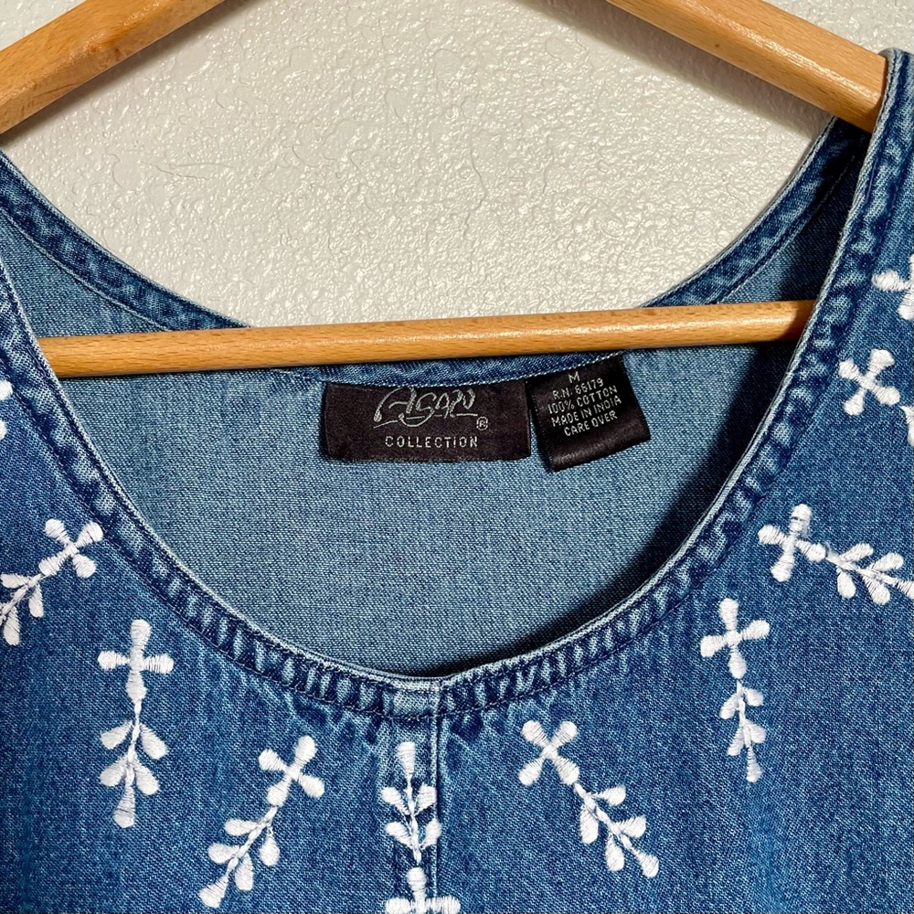 Agapo Denim Blue Jean Jumper Dress Embroidered - Size M - Picture 3 of 5
